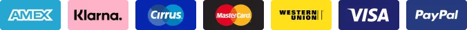 Accepted payment methods: AMEX, Klarna, Cirrus, Mastercard, Western Union, Visa, PayPal